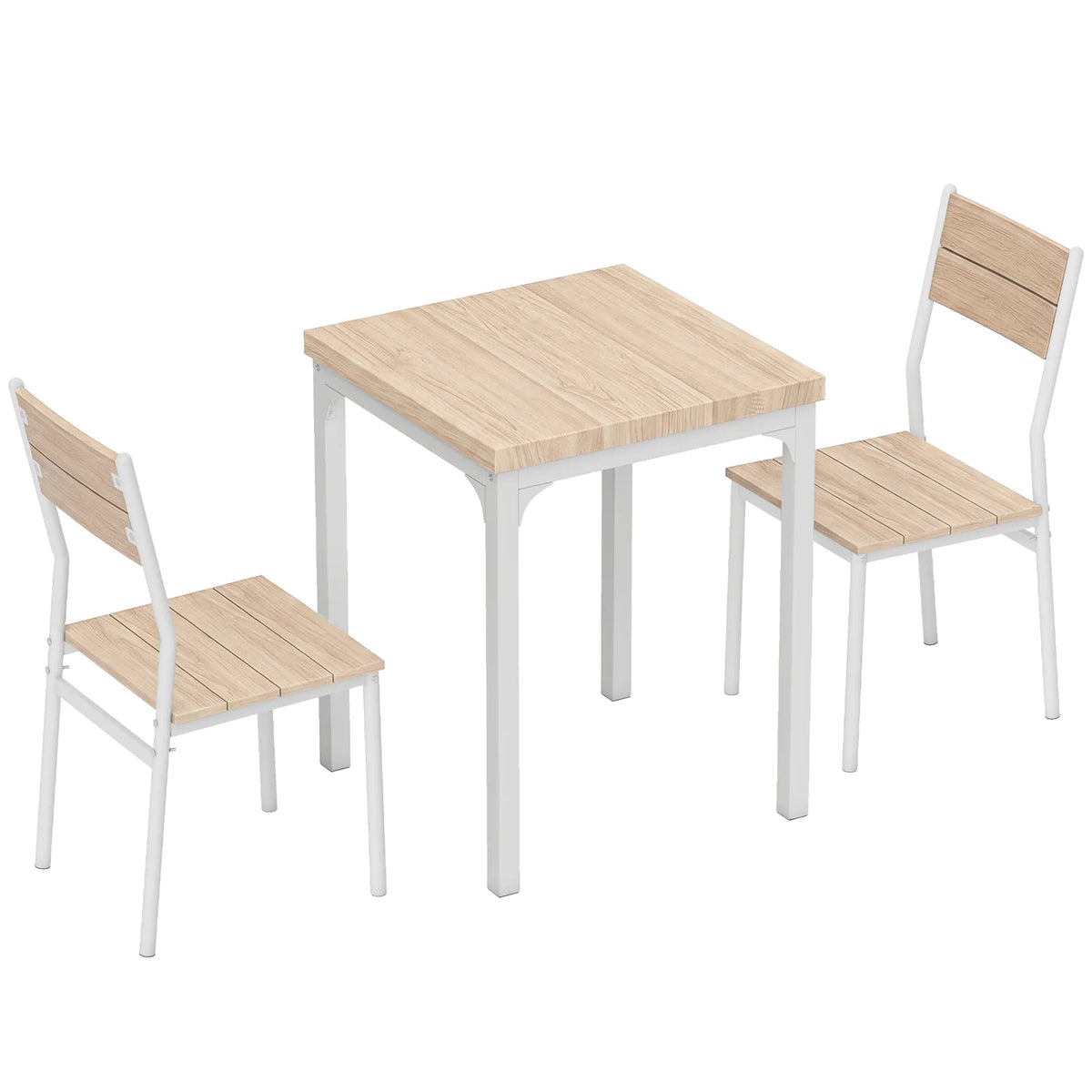 HOMCOM Three-Piece Compact Dining Set with Square Table and 2 Chairs – Space-Saving, Oak Wood Effect