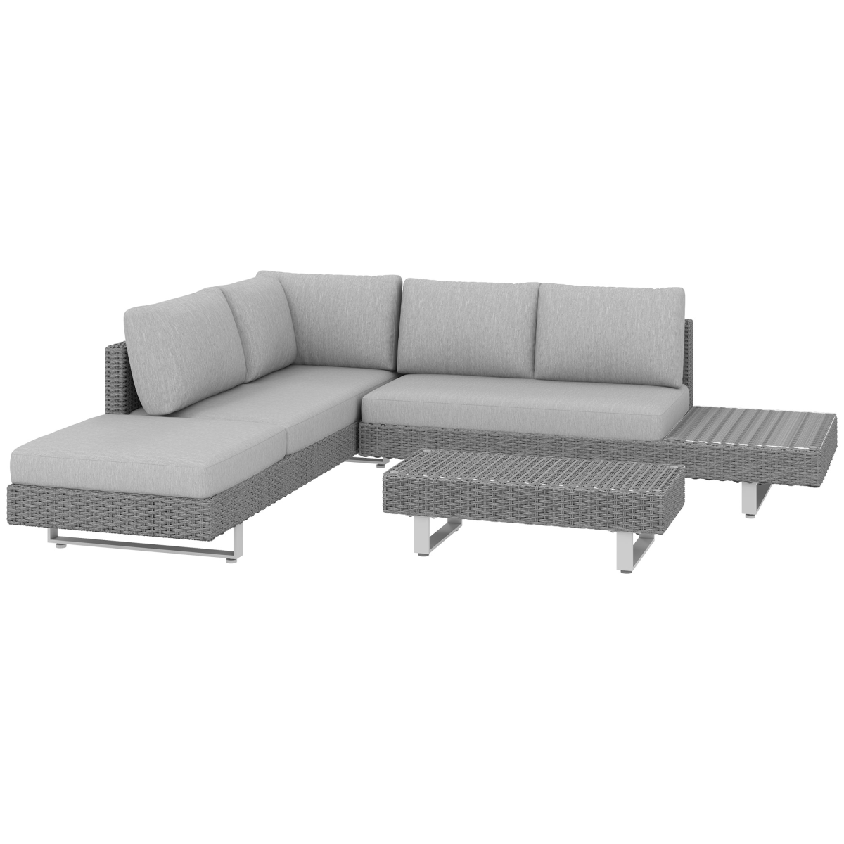Outsunny 3-Piece Rattan Wicker Garden Sofa Set with Tea Table and Cushions – Patio Furniture, Light Grey