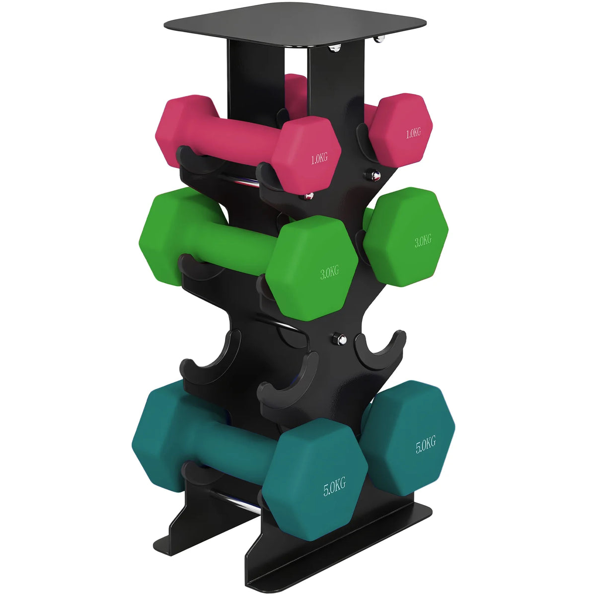 SPORTNOW Hex Dumbbell Set with Storage Rack, 18kg Total (2 x 1kg, 2 x 3kg, 2 x 5kg) – Non-Slip Hand Weights