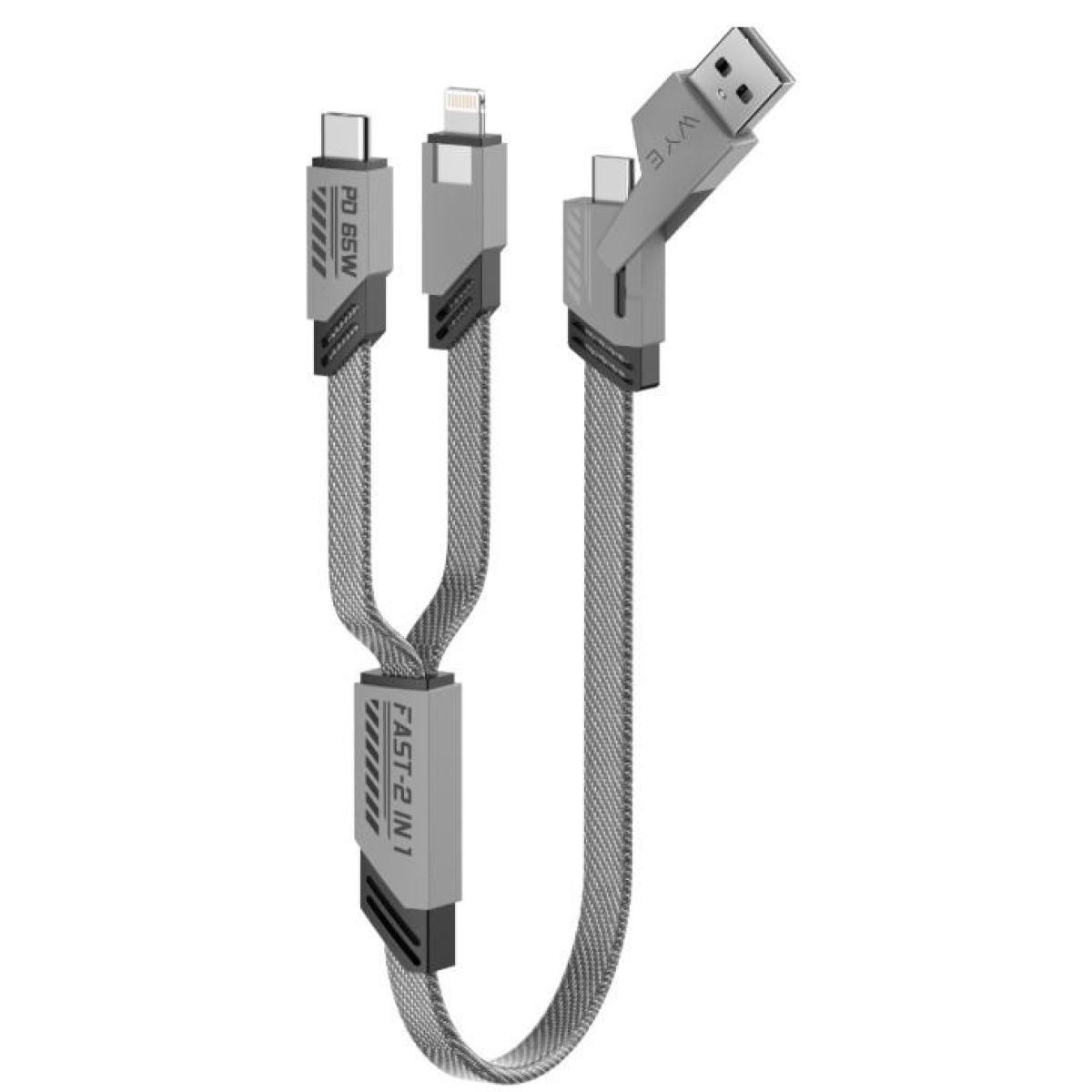 WYEFLOW 4-in-1 Fast Charging Data Cable with USB-C and USB-A Inputs – Charge Two Devices at Once, 1.2m, Black