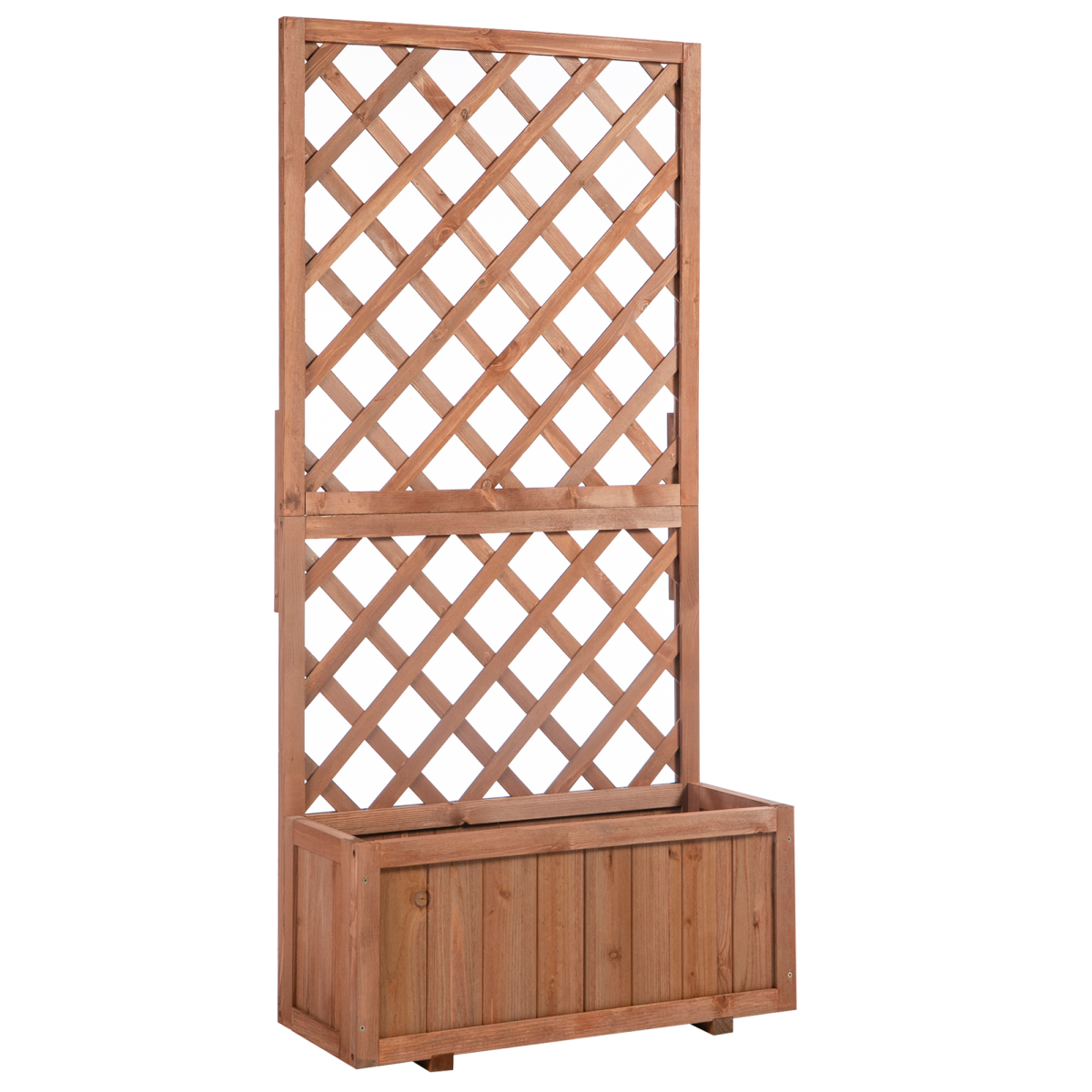 Outsunny Wooden Flower Box Planter with Back Net Board – Fir Wood Garden Display for Plants and Climbers