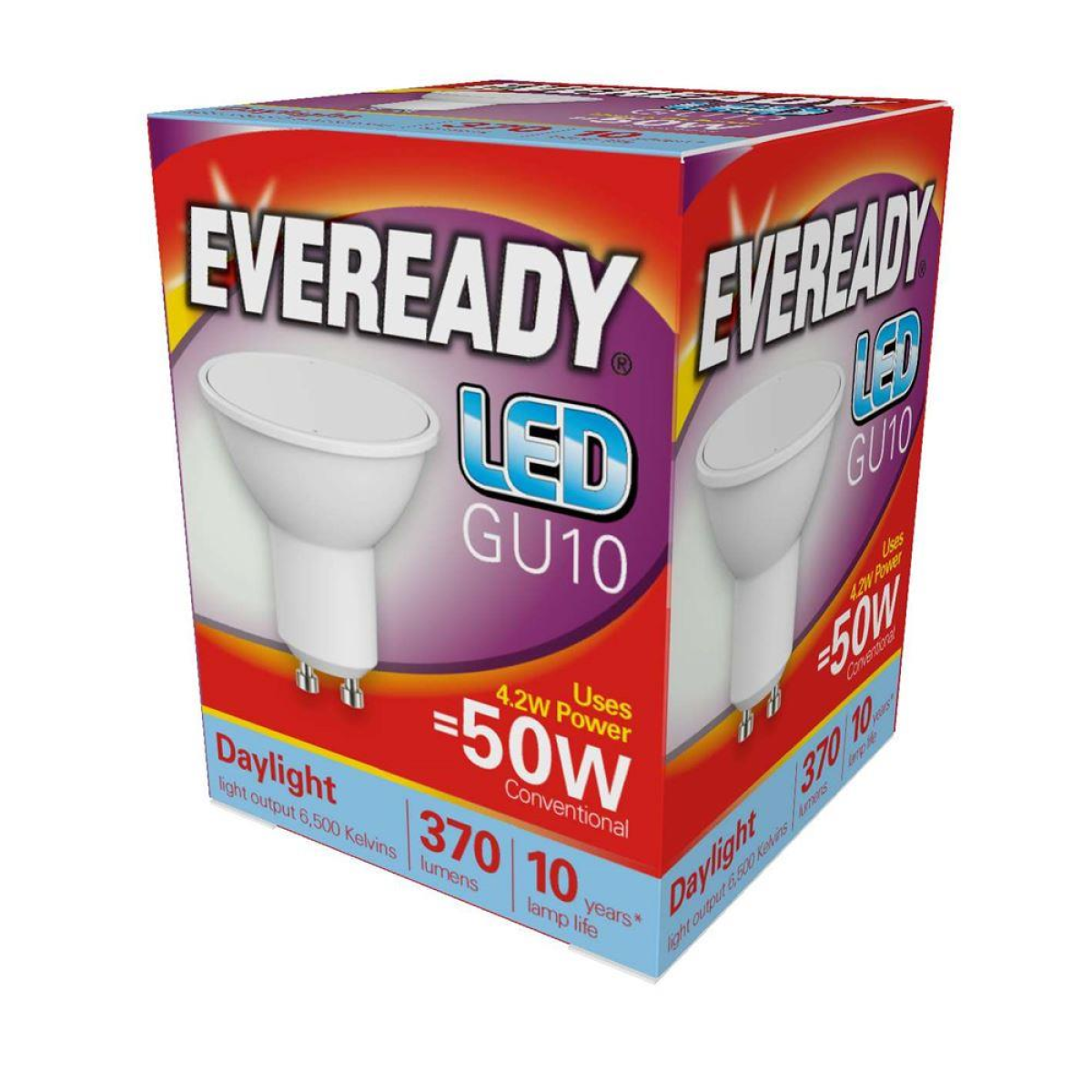 Eveready 4.7W GU10 LED Bulbs, 50W Equivalent, 320lm Daylight 6,500K – Non-Dimmable, Pack of 5