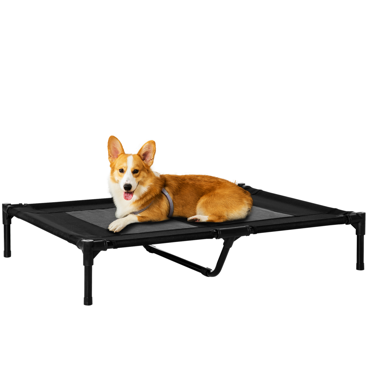 PawHut Large Elevated Pet Cot – Portable Raised Dog Bed for Camping & Outdoors, Black, 92 x 76 cm