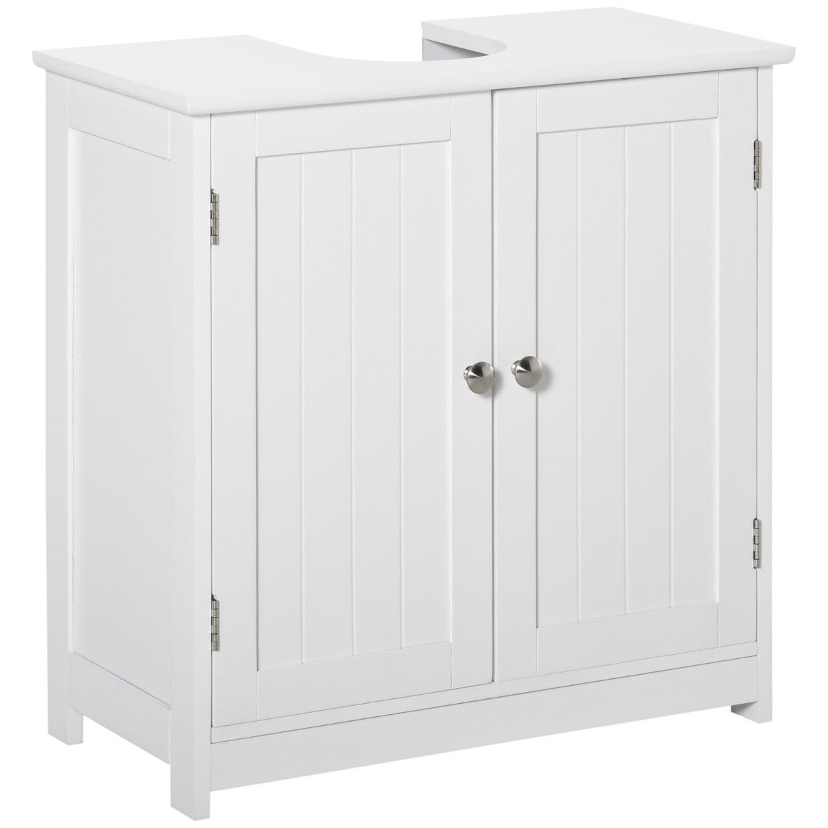 kleankin Under-Sink Storage Cabinet with Adjustable Shelf and Pipe Cut-Out – Bathroom Organiser, White