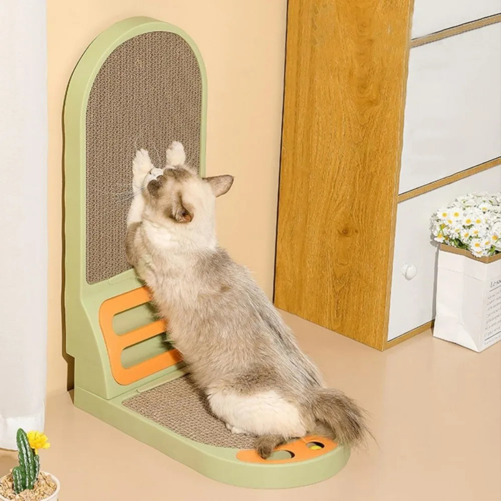 L-Shaped Cat Scratcher Board with Bell Ball Toys – Thickened Double-Sided Scratching Pad and Lounge Bed