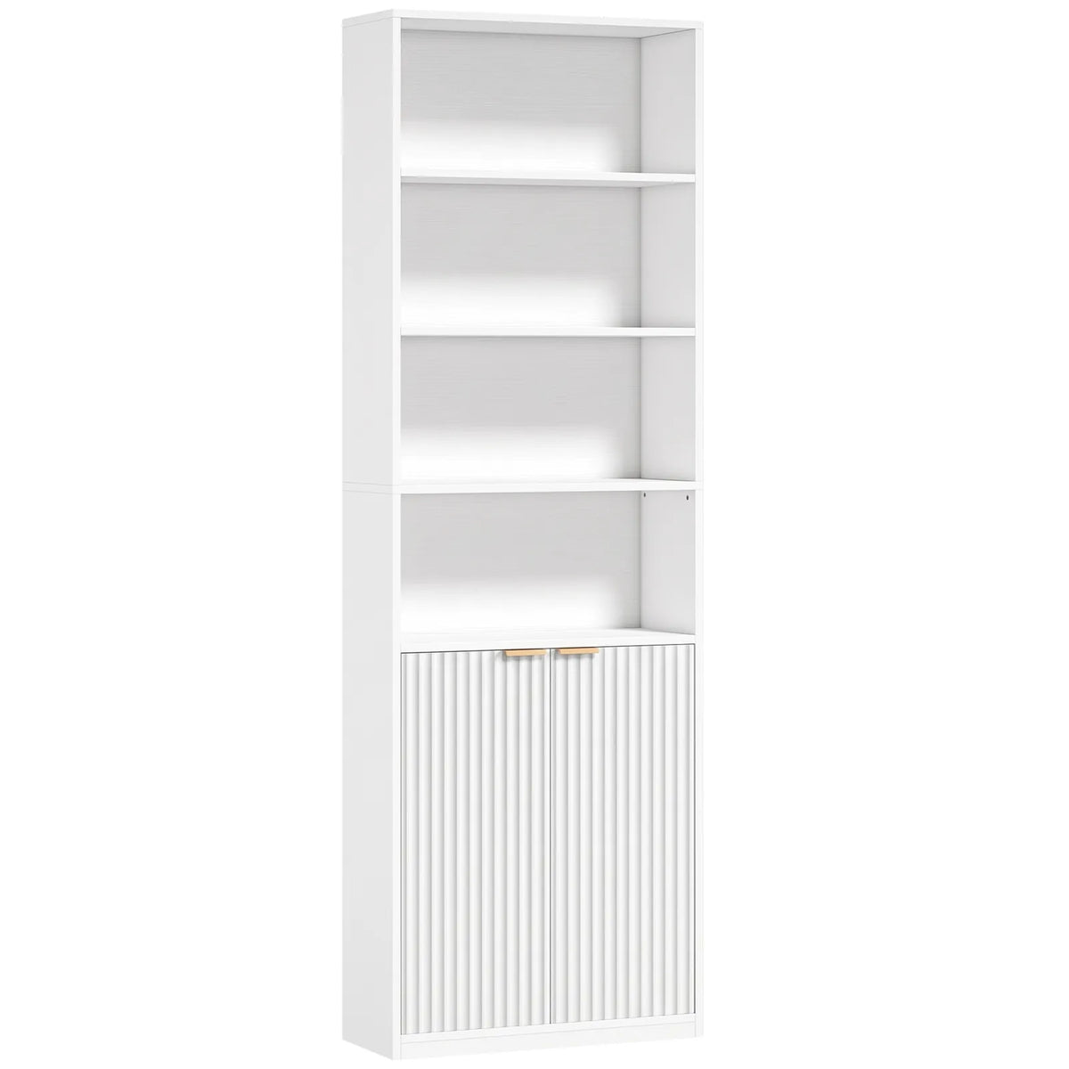 HOMCOM 6-Tier Slim Bookcase with Adjustable Shelf, Cabinet and Anti-Tip Hardware – Tall Bookshelf, White