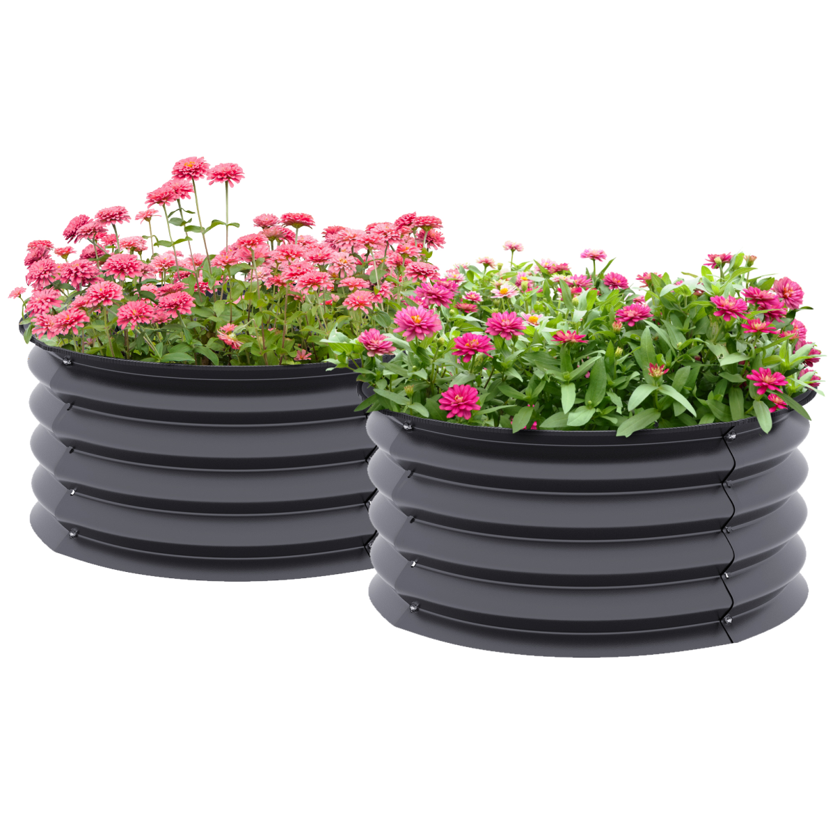 Outsunny Set of 2 Galvanised Steel Raised Garden Beds with Safety Edging – Curved Metal Planter Boxes, Dark Grey