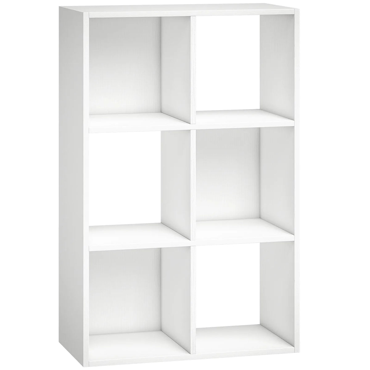 HOMCOM Industrial Style 3-Tier Storage Shelf with 6 Compartments – Bookcase for Living Room, White Wood Effect