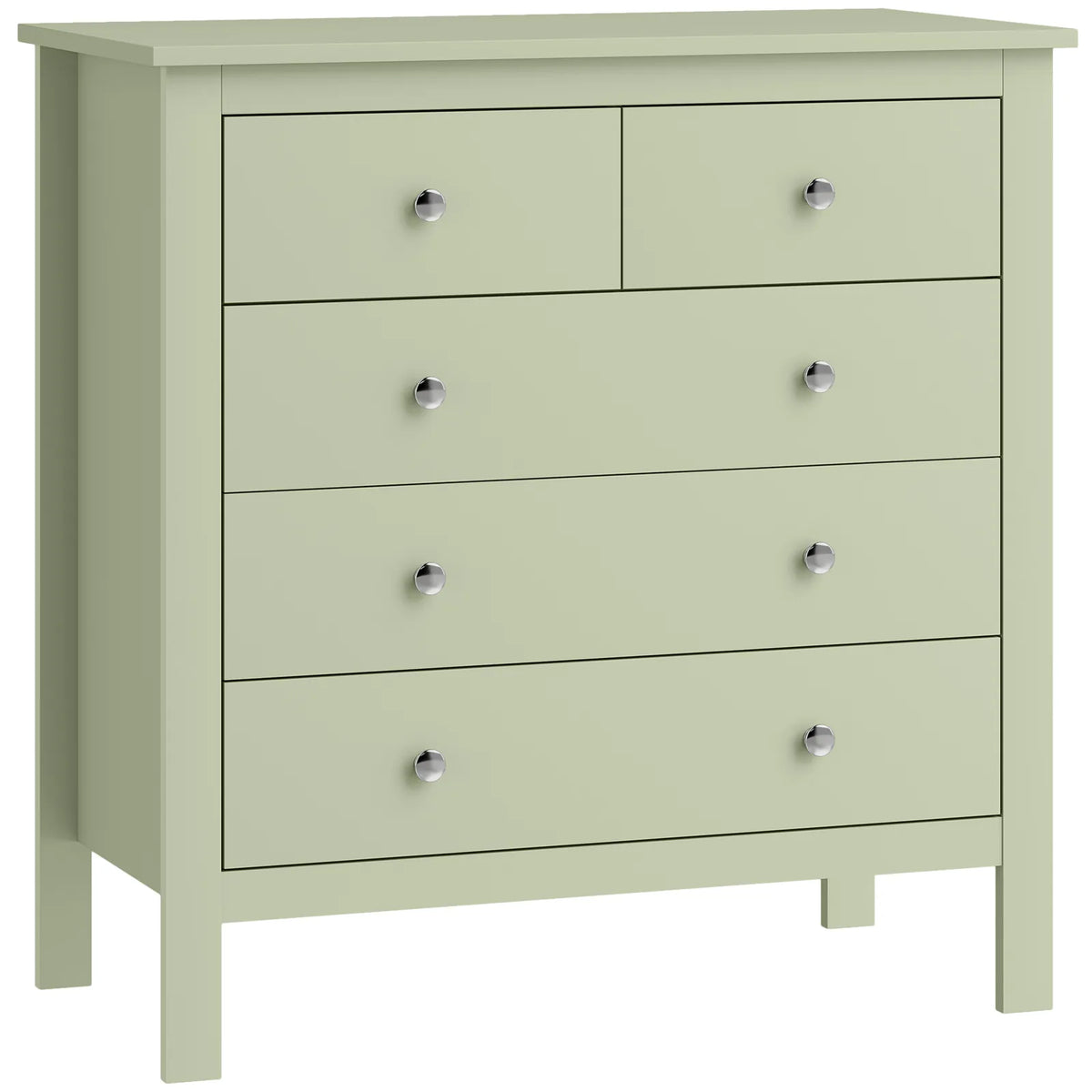 HOMCOM 5 Drawer Chest of Drawers with Glide Runners – Modern Bedroom and Hallway Storage Unit, Sage Green