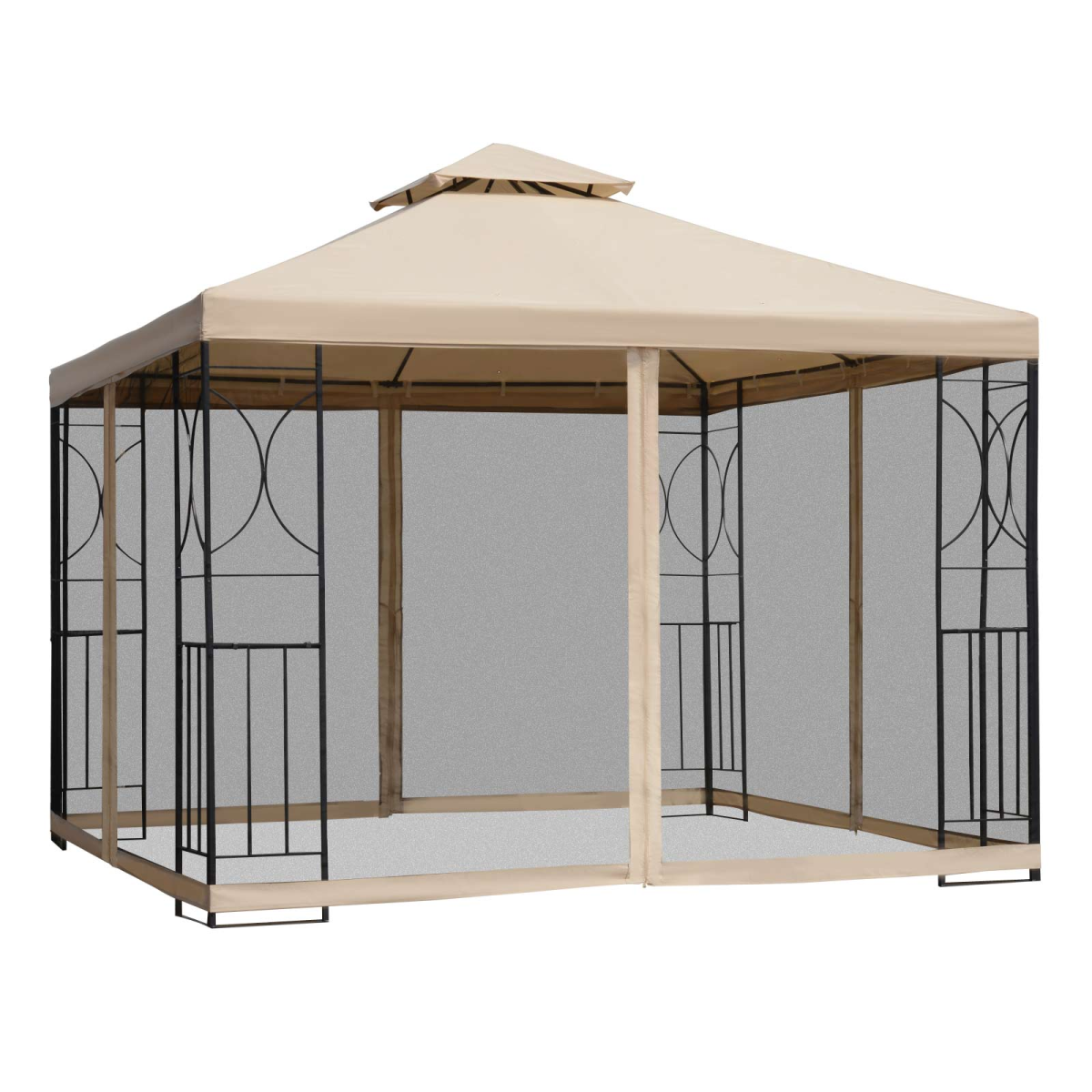 Outsunny 3x3m Outdoor Gazebo Tent with Net Curtains, Two-Tier Roof & Powder-Coated Steel Frame – Garden Shade