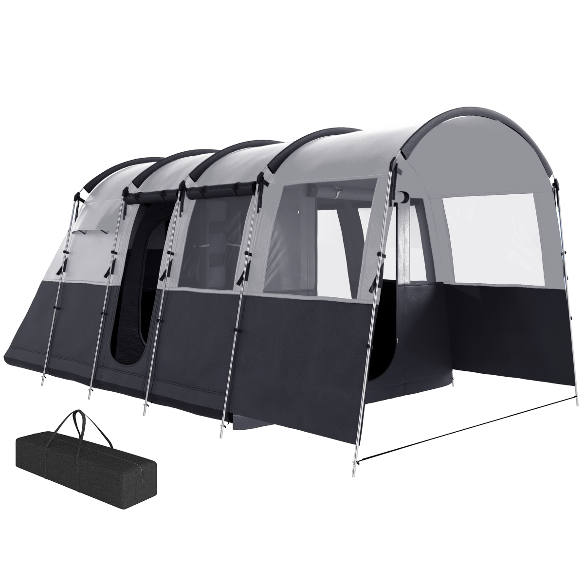 Outsunny 8-Person Tunnel Tent with 4 Large Windows & Removable Inner Walls – Family Camping Tent, Dark Grey