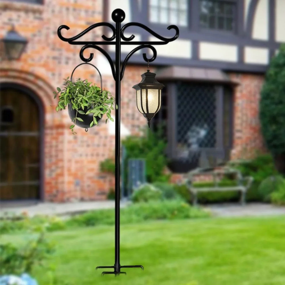 Heavy Duty Bird Feeder Pole Stand with Double Shepherd's Hooks – 193cm Adjustable Garden Feeding Station