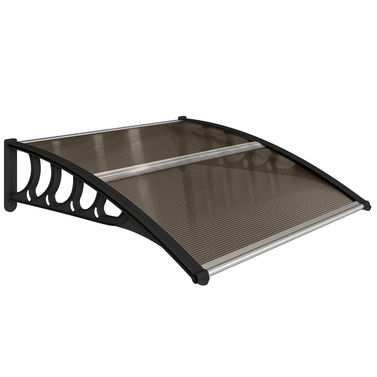 Outsunny Front Door Canopy with Polycarbonate Panels and Aluminium Frame, 103 x 96.5cm – Rain Shelter, Brown