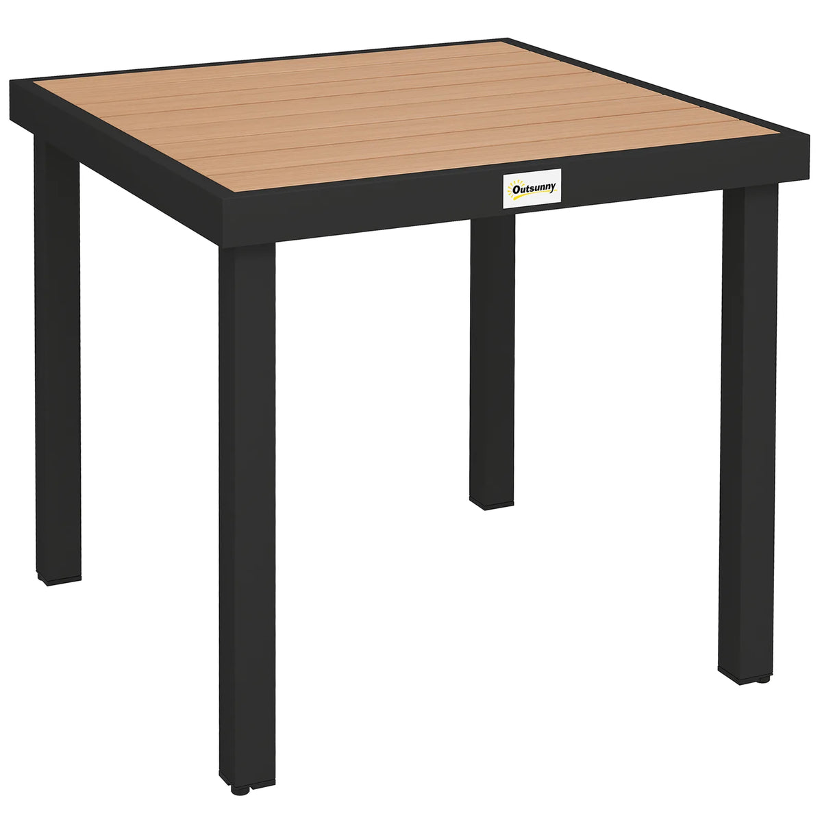 Outsunny 78 cm Square Garden Dining Table for 4 with Aluminium Frame – Waterproof Wood-Effect Outdoor Table