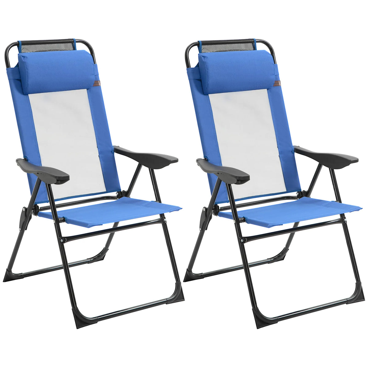 Outsunny Folding Garden Chairs Set of 2 with 5-Position Reclining High Back, Headrests & Texteline Seats – Outdoor Patio Chairs, Blue