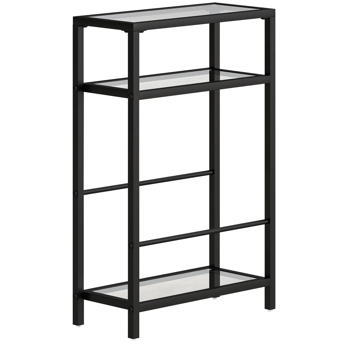 HOMCOM 3-Tier Narrow Side Table with Tempered Glass Shelves – Slim End Table for Small Spaces, Black