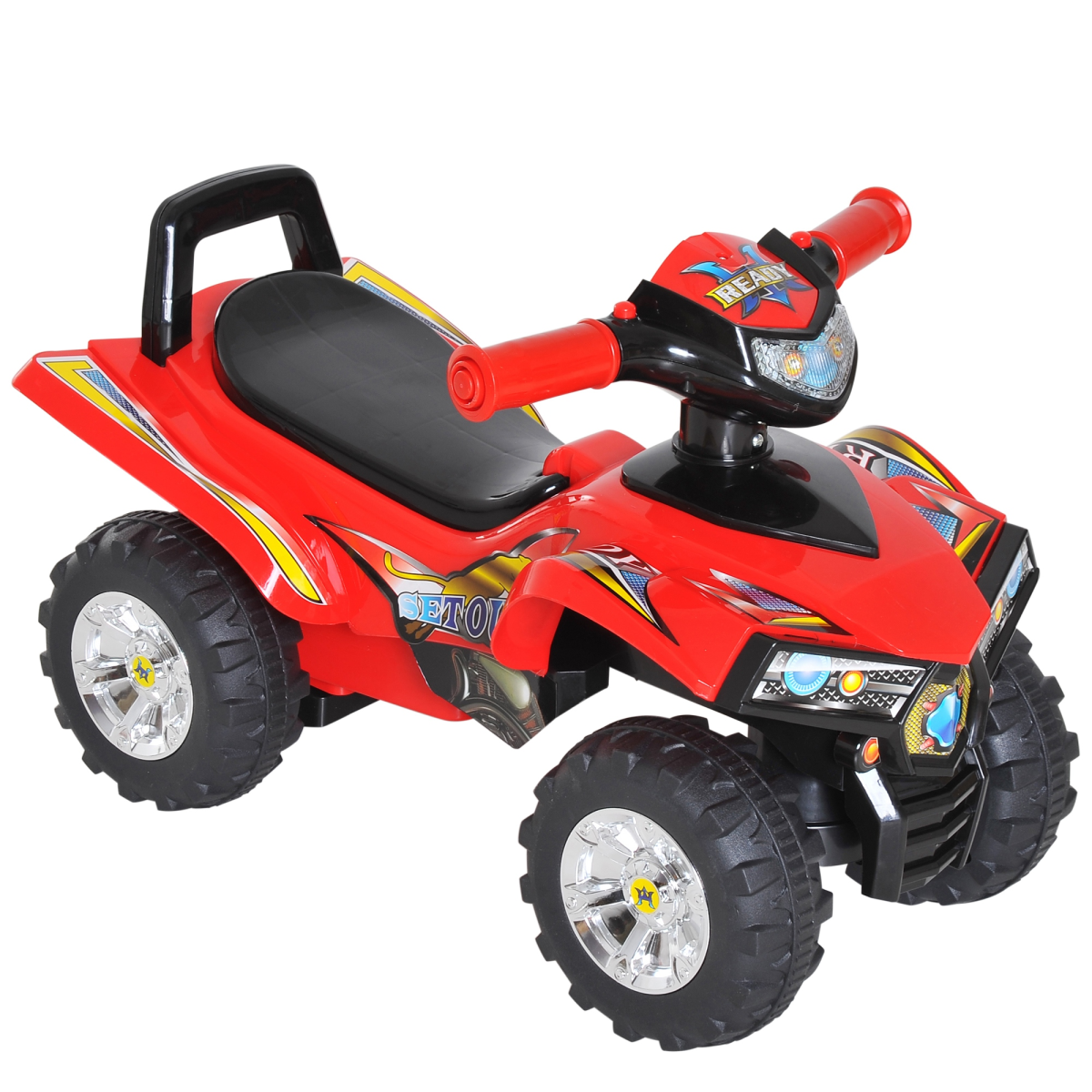 HOMCOM Kids Ride-On Quad Bike with LED Light, Horn and Music – Foot-Powered Toddler Ride-On, Red