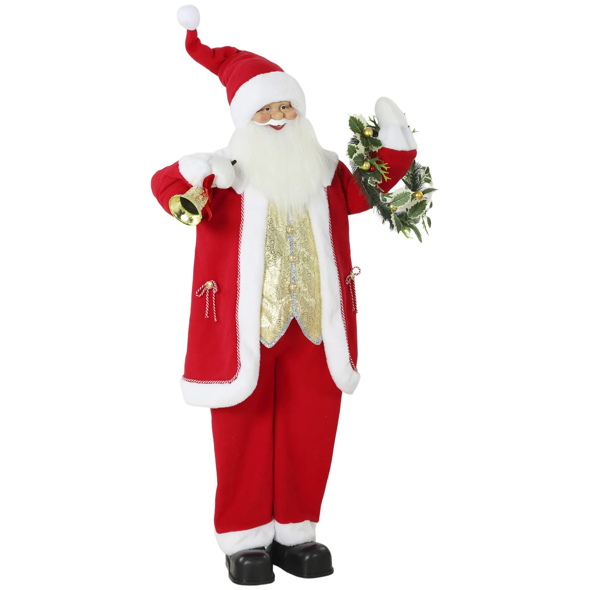 HOMCOM 150cm Life-Size Singing Santa Claus with Bell & Wreath – Animated Sound/Touch Christmas Decoration