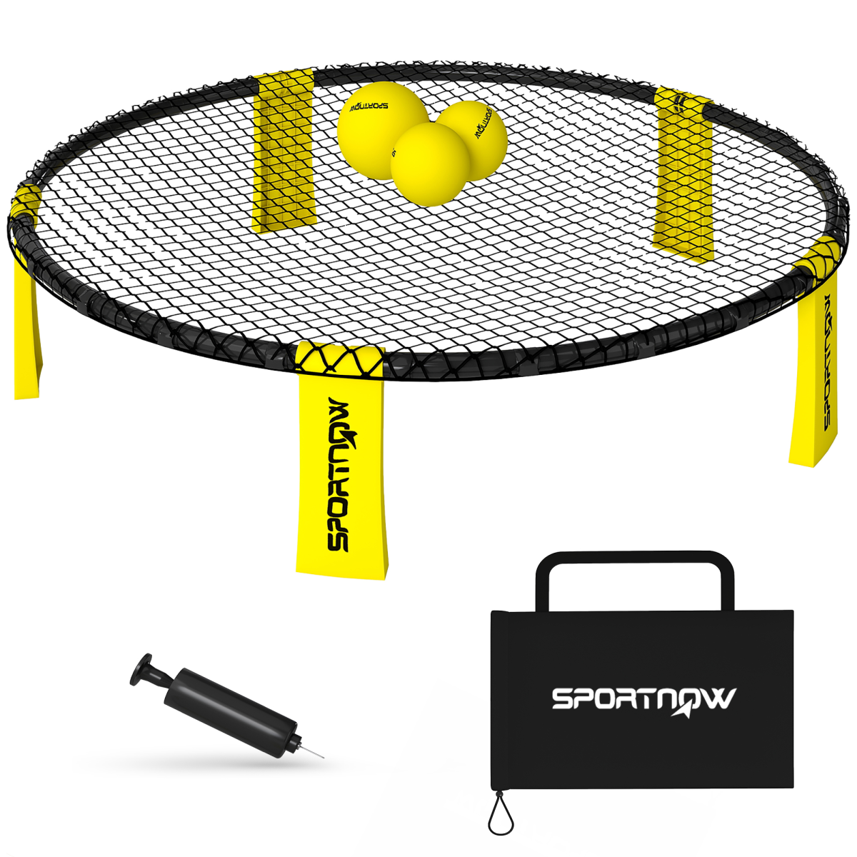 SPORTNOW Spike Ball Set with Net, 3 Balls, Pump & Carry Bag – Portable Mini Beach & Garden Game, Yellow/Black
