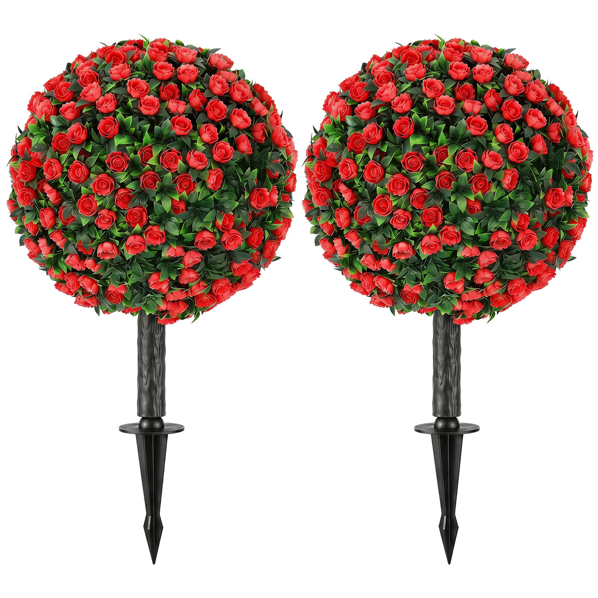 HOMCOM Artificial Rose Topiary UV Resistant, 2-Pack Fake Plants, 55 cm, Red
