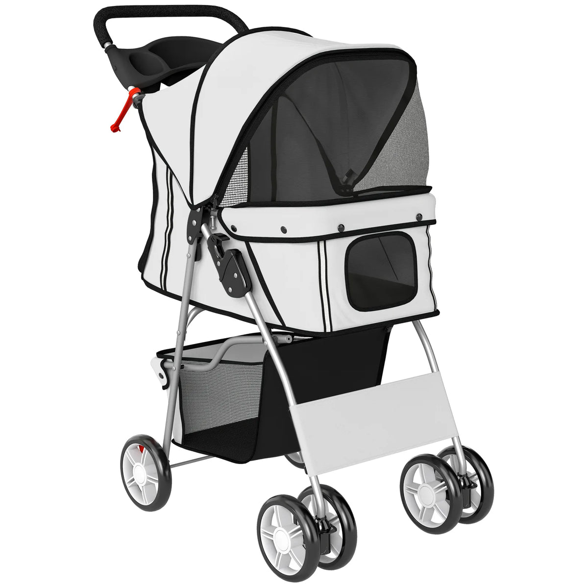 PawHut Dog Pram with Reflective Strips and 360° Swivel Wheels – Foldable Pet Stroller, Grey