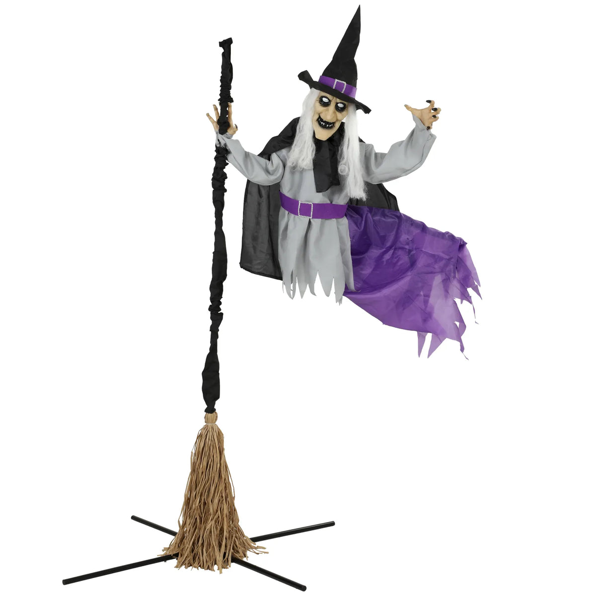 HOMCOM 200cm Life Size Animated Flying Witch Halloween Decorations Outdoor Indoor
