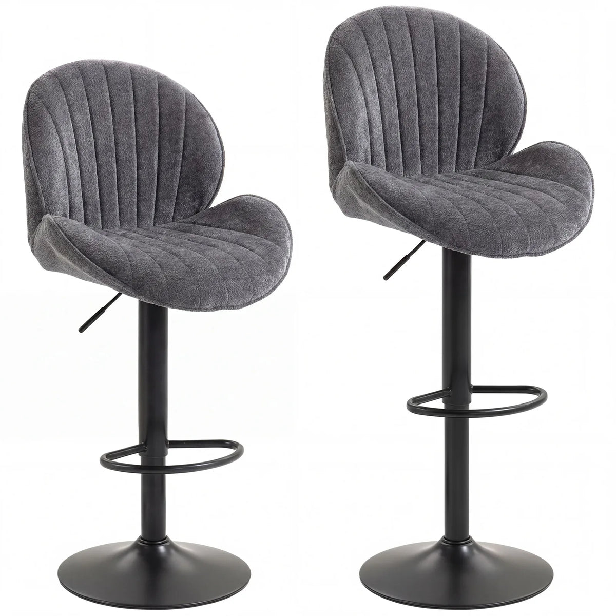 HOMCOM Set of 2 Swivel Bar Stools with Back, Adjustable Height and Footrest – Kitchen Island Stools, Grey