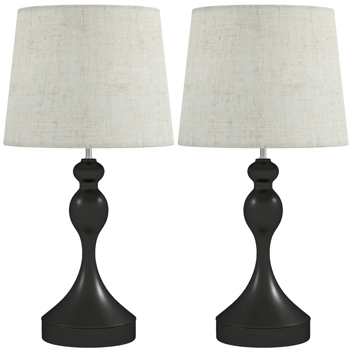 HOMCOM Set of 2 Bedside Table Lamps with USB-A and USB-C Ports – 3-Colour LED, Black and Beige