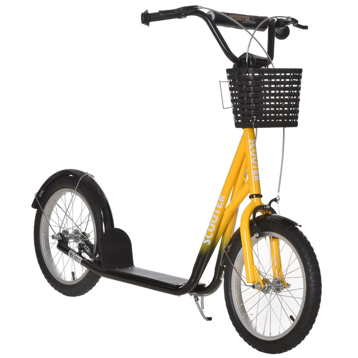HOMCOM Kids Kick Scooter with Dual Brakes, Basket & Cup Holder – Adjustable Big Wheel Scooter for 5-12 Years