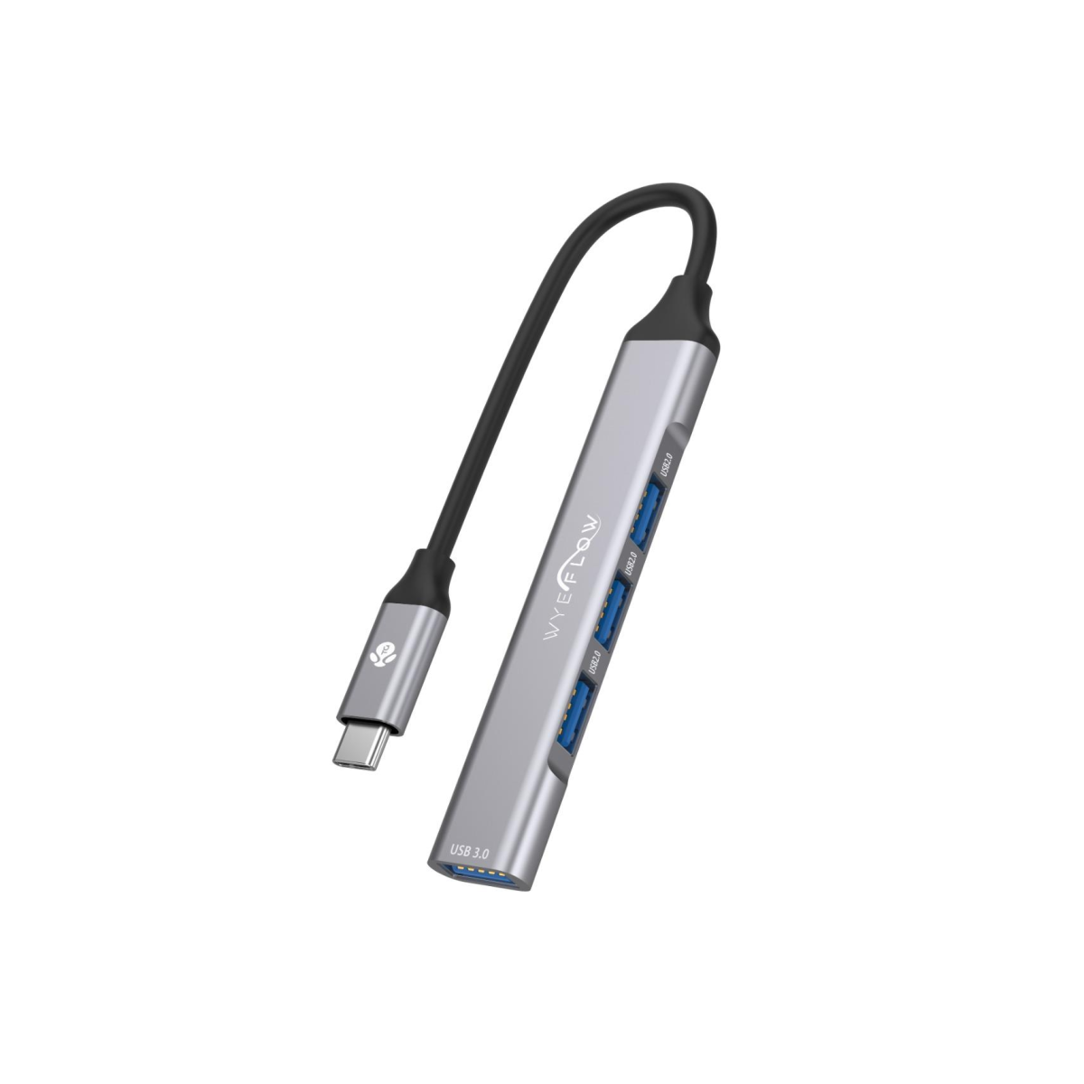 WYEFLOW 4-Port USB-C Hub with USB 3.0 5 Gbps & 3 x USB 2.0 Ports – OTG Support, Plug-and-Play, Silver