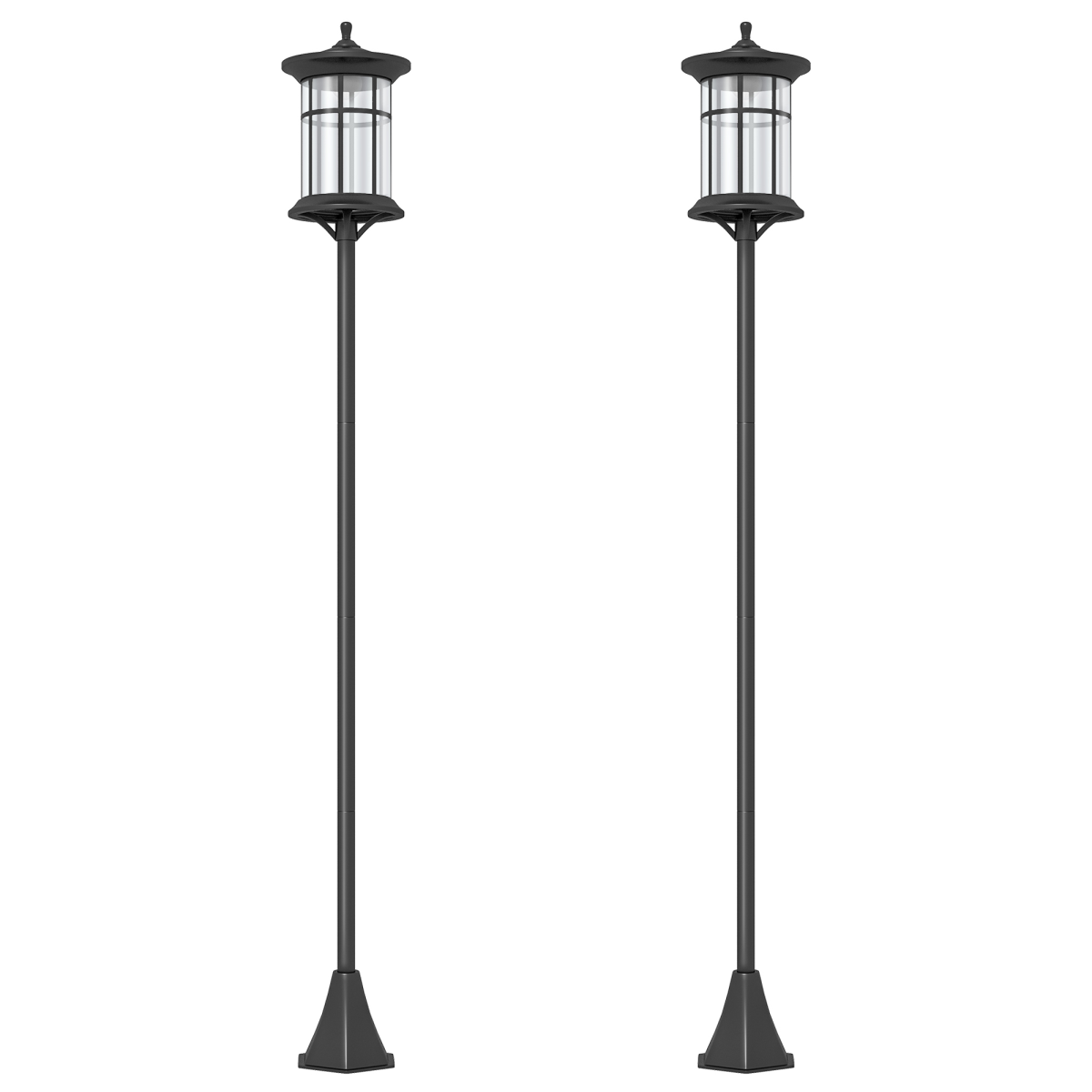 Outsunny Set of 2 Solar LED Outdoor Post Lights, IP44 Waterproof – Garden Pathway Lamps, Cool White, Black