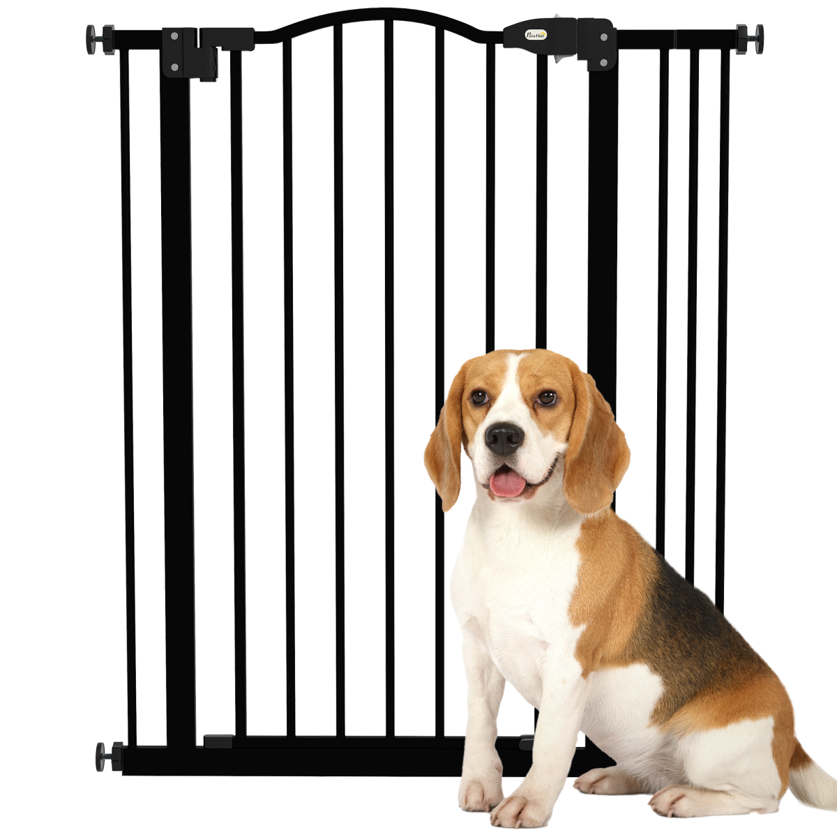 PawHut Adjustable Metal Pet Gate, 74–87cm, with Auto-Close Door & Double Lock – Dog Safety Barrier, Black