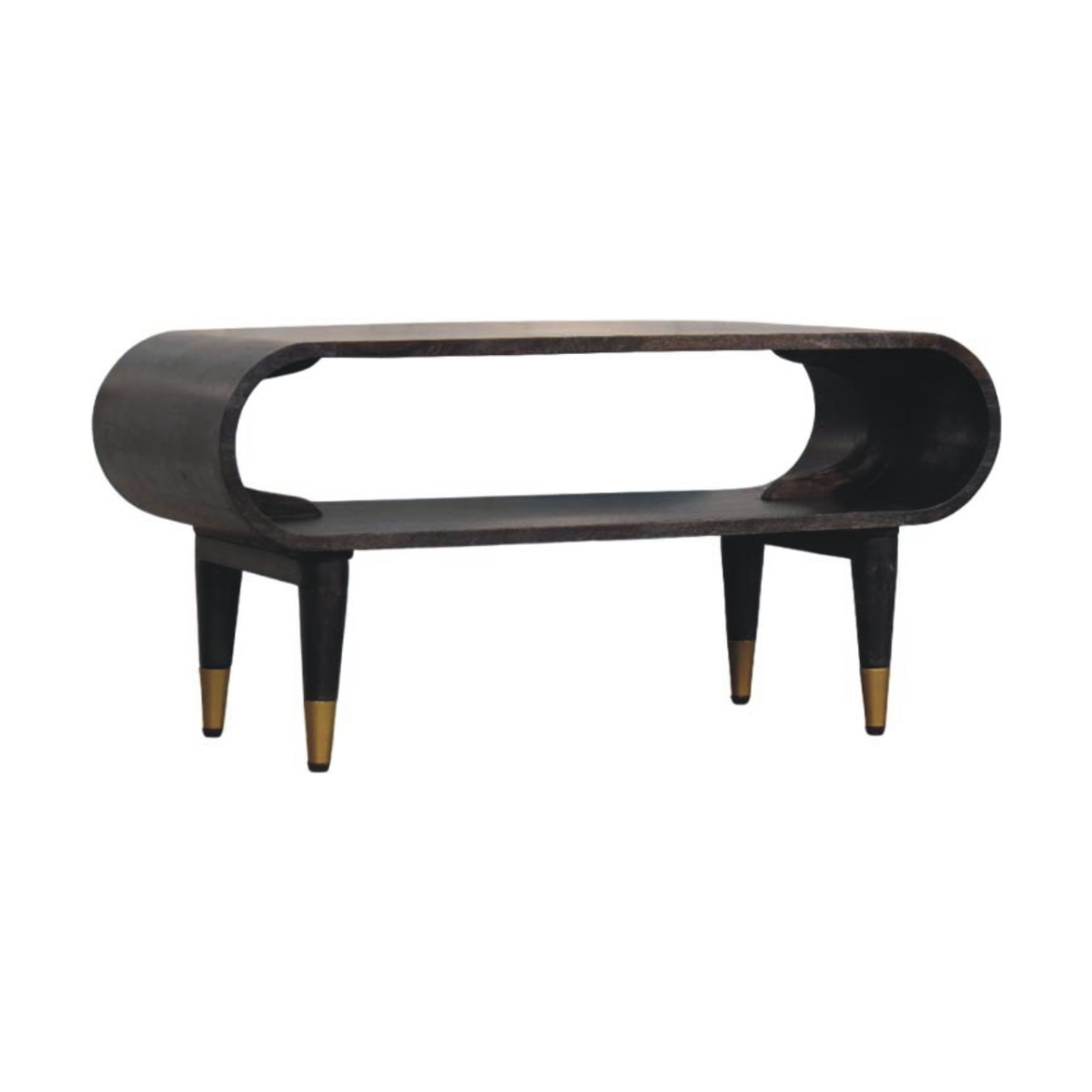 Artisan Furniture Solid Wood Curved Edge Media Unit with Brass-Tipped Legs – Velvet Mocha, Dark Brown