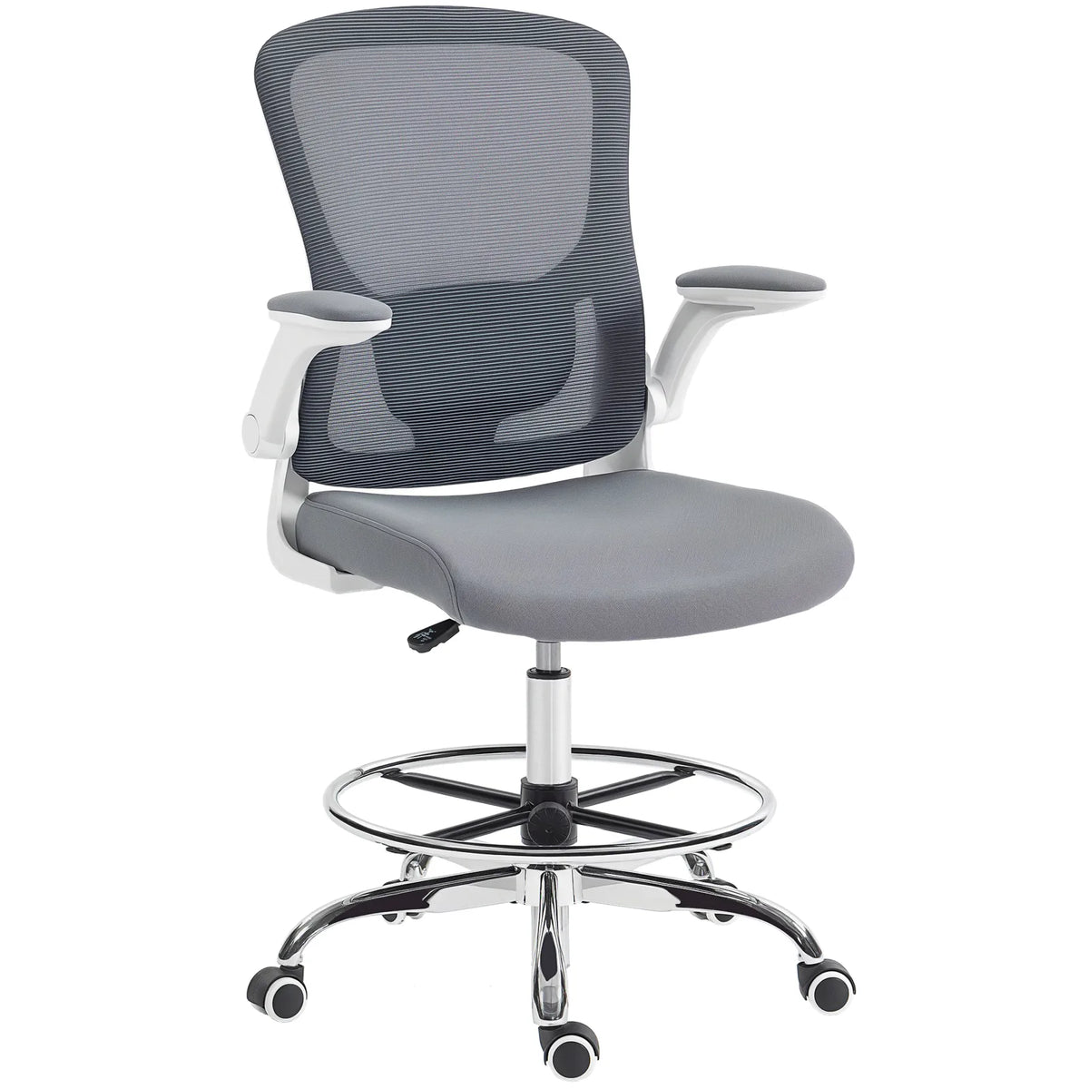 HOMCOM Draughtsman Chair with Adjustable Lumbar & Flip-up Armrests – Mesh Back Drafting Chair, Charcoal grey