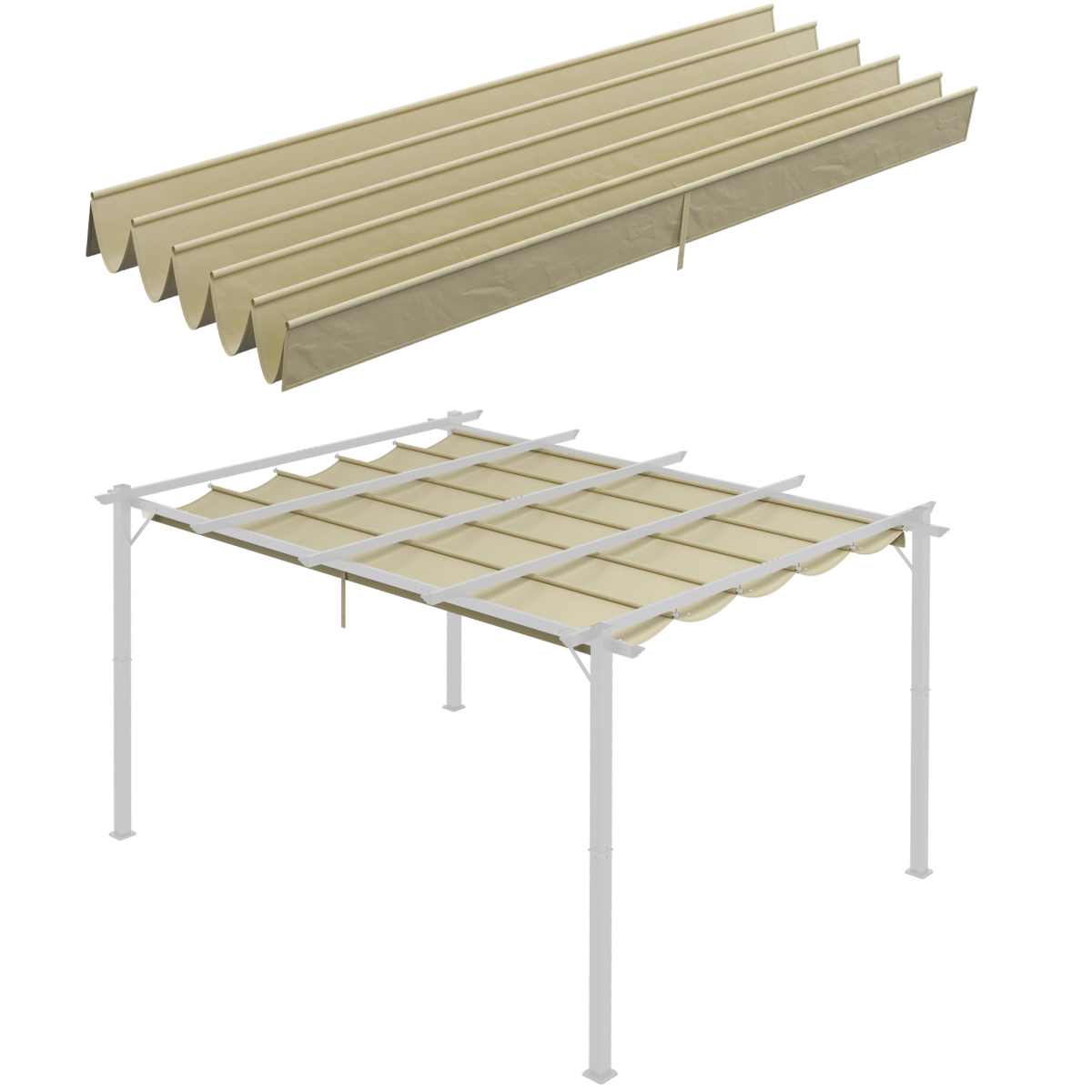 Outsunny Replacement Pergola Canopy with Drainage Holes – Beige Polyester Shade Cover for 4 x 3m Pergola
