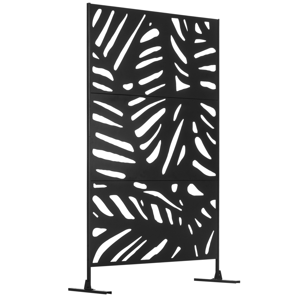 Outsunny Metal Garden Privacy Screen with Stand – 3 Panel Leaf Design Trellis, Black