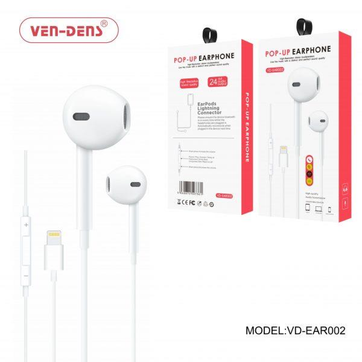 Ven-Dens Pop Up Lightning Earphones – Lightning Connector, Auto Reconnect