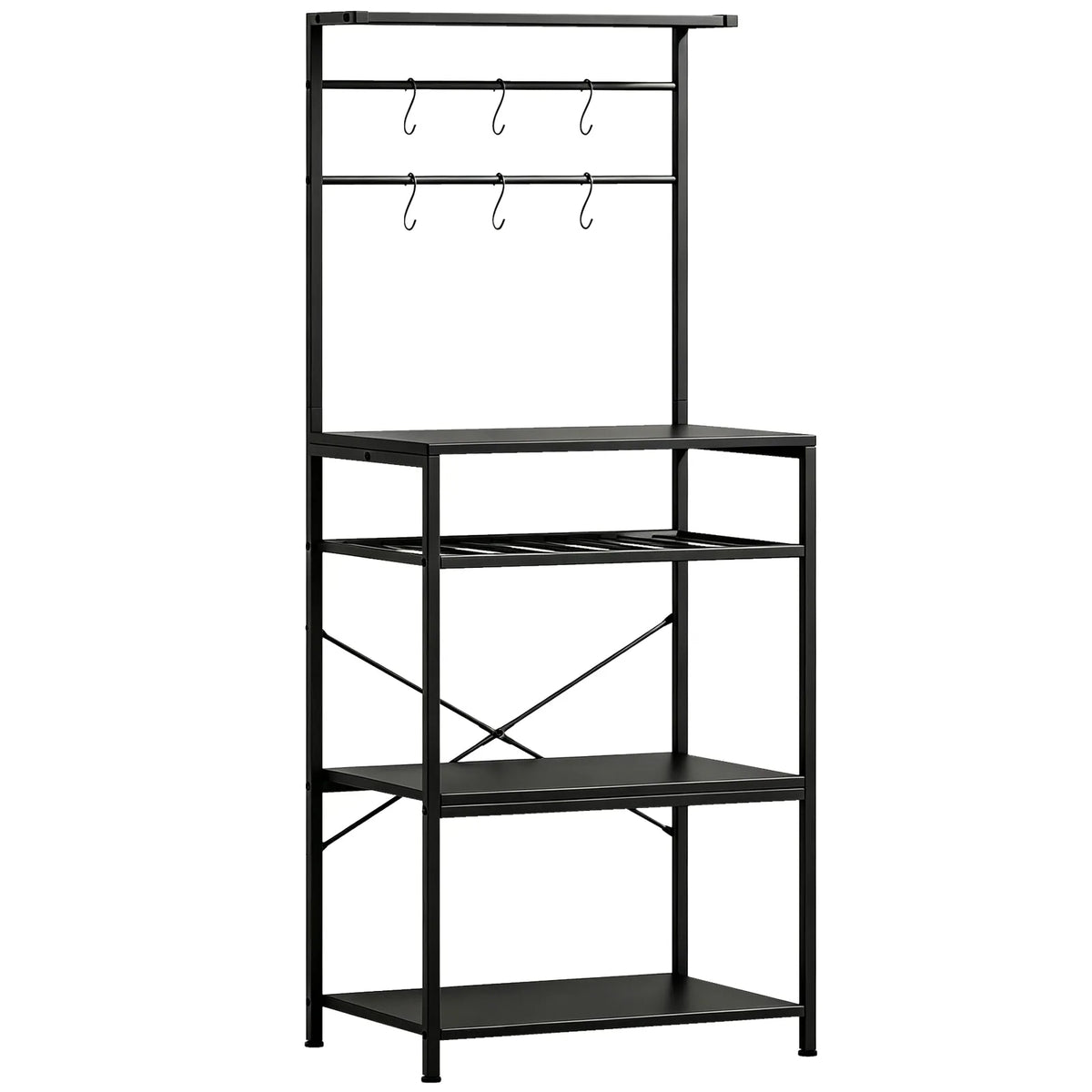HOMCOM Freestanding Industrial Shelving Unit with 6 Hooks and Wine Rack – Living Room, Home Office Storage, Black