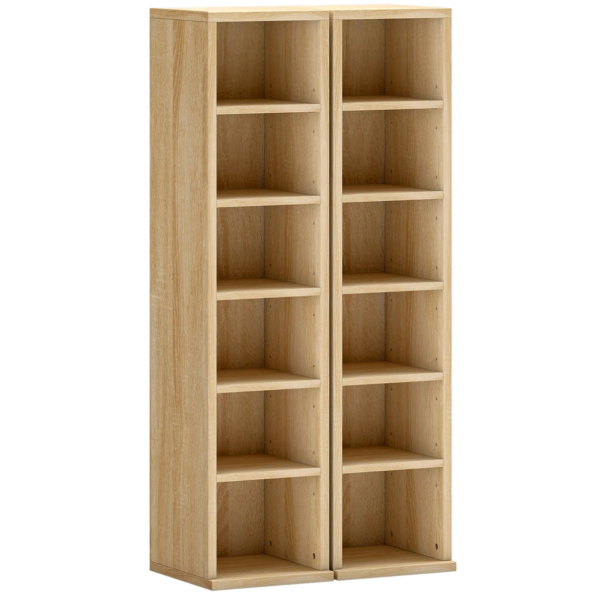 HOMCOM Set of 2 CD and Media Storage Tower Shelves with Adjustable Shelves and Anti-Tip Kits – Oak