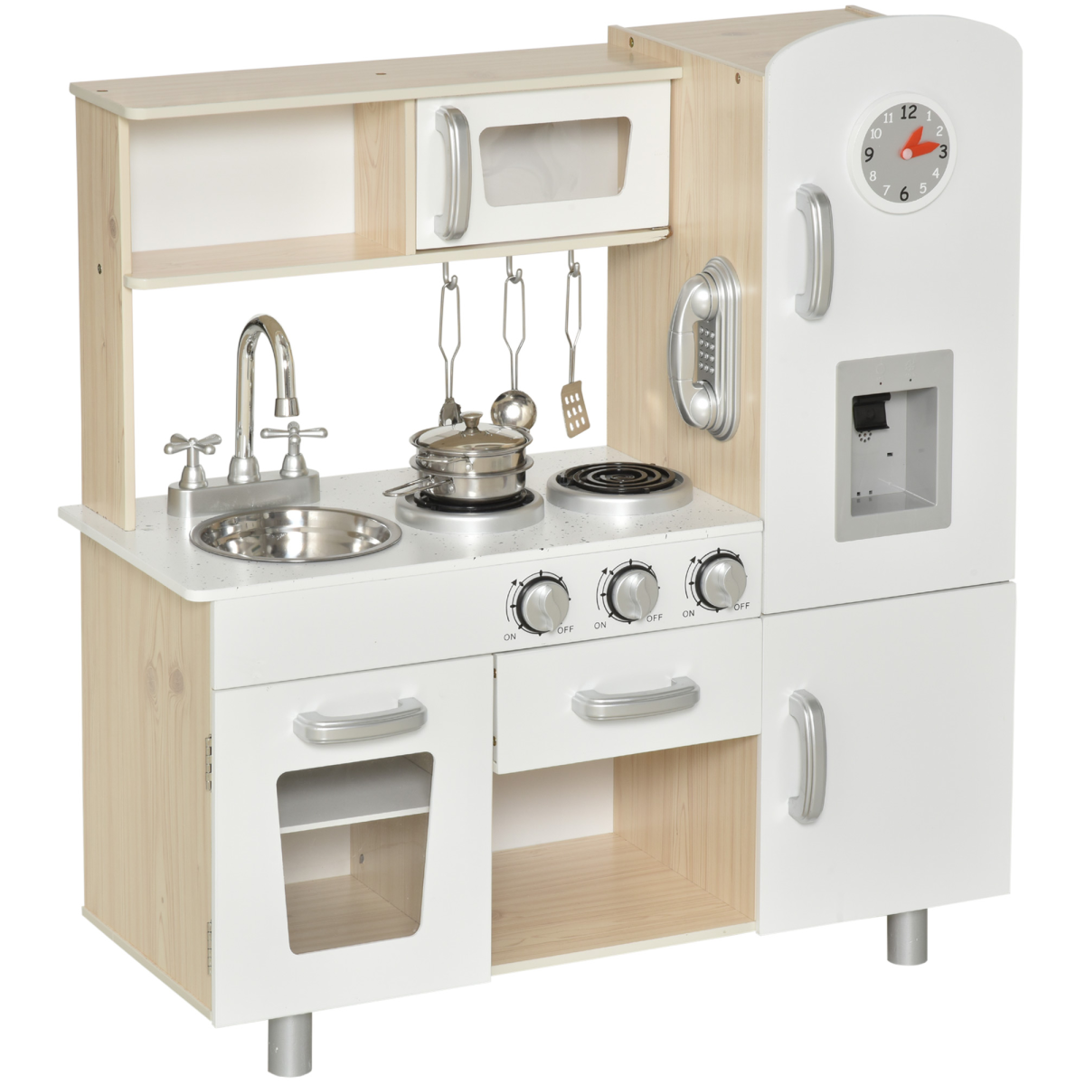HOMCOM Luxury Kids Kitchen Playset with Accessories, Sink, Cooker & Water Dispenser – Role Play, White