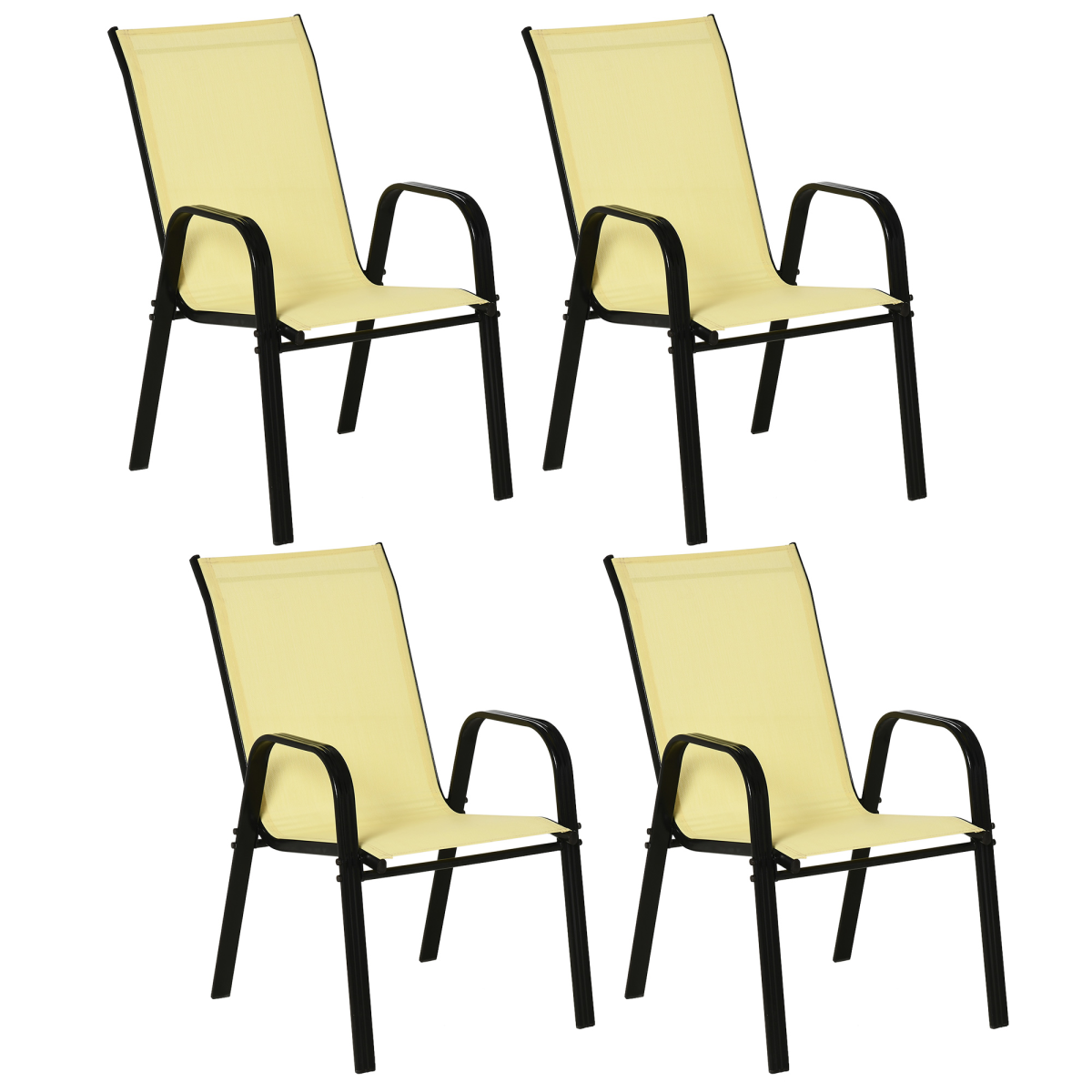 Outsunny Set of 4 Stackable Garden Dining Chairs with High Back & Armrests – Mesh Patio Seating, Beige