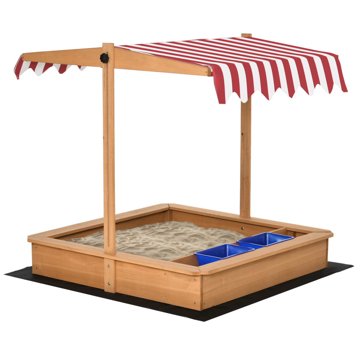 Outsunny Kids Wooden Sandbox with Height-Adjustable Canopy & Bottomless Liner – Outdoor Sand Pit, Fir Wood
