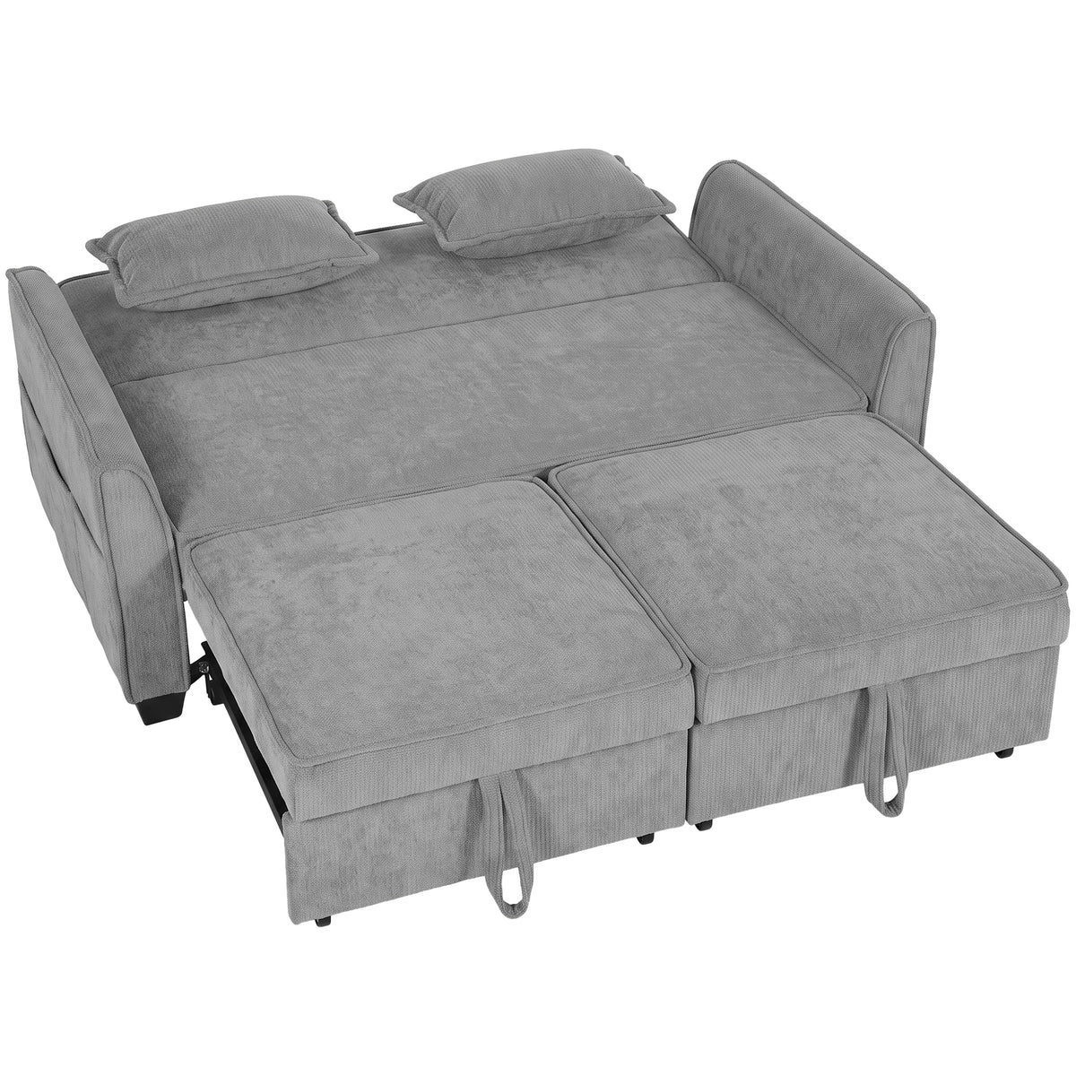 HOMCOM 2 Seater 4-in-1 Convertible Sofa Bed with Dual Pull-Out Beds and Side Pockets – Chenille, Grey