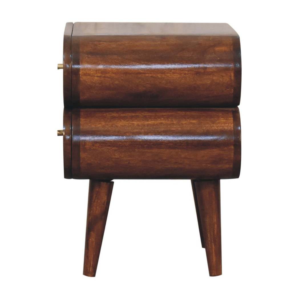 Artisan Furniture Bubble Bedside Table with 2 Drawers – Solid Mango Wood, Chestnut Finish, Brown