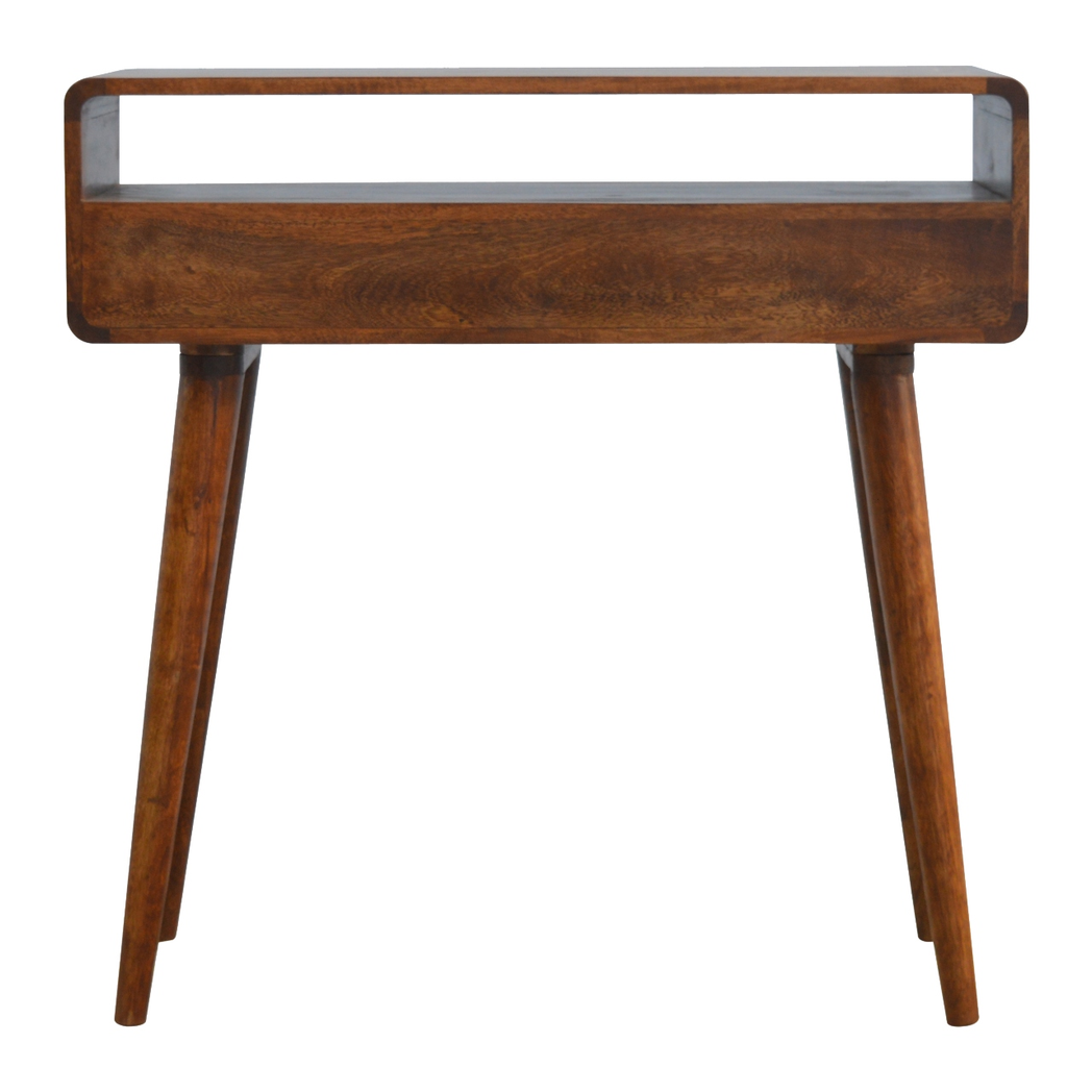 Artisan Curved Solid Wood Console Table with 2 Drawers – Hallway Furniture, Chestnut