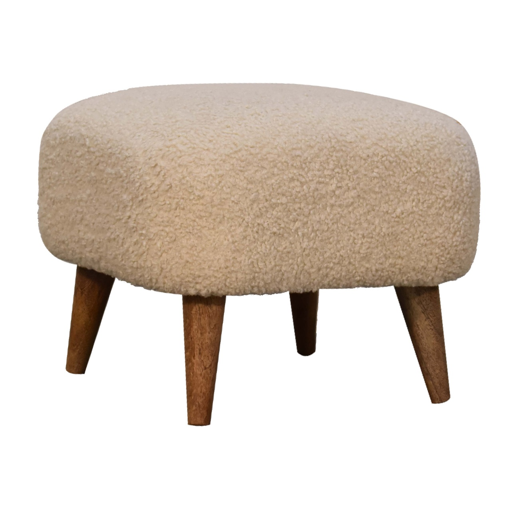Artisan Furniture Boucle Square Footstool with Solid Wood Nordic Legs – Upholstered Accent Seat, Cream