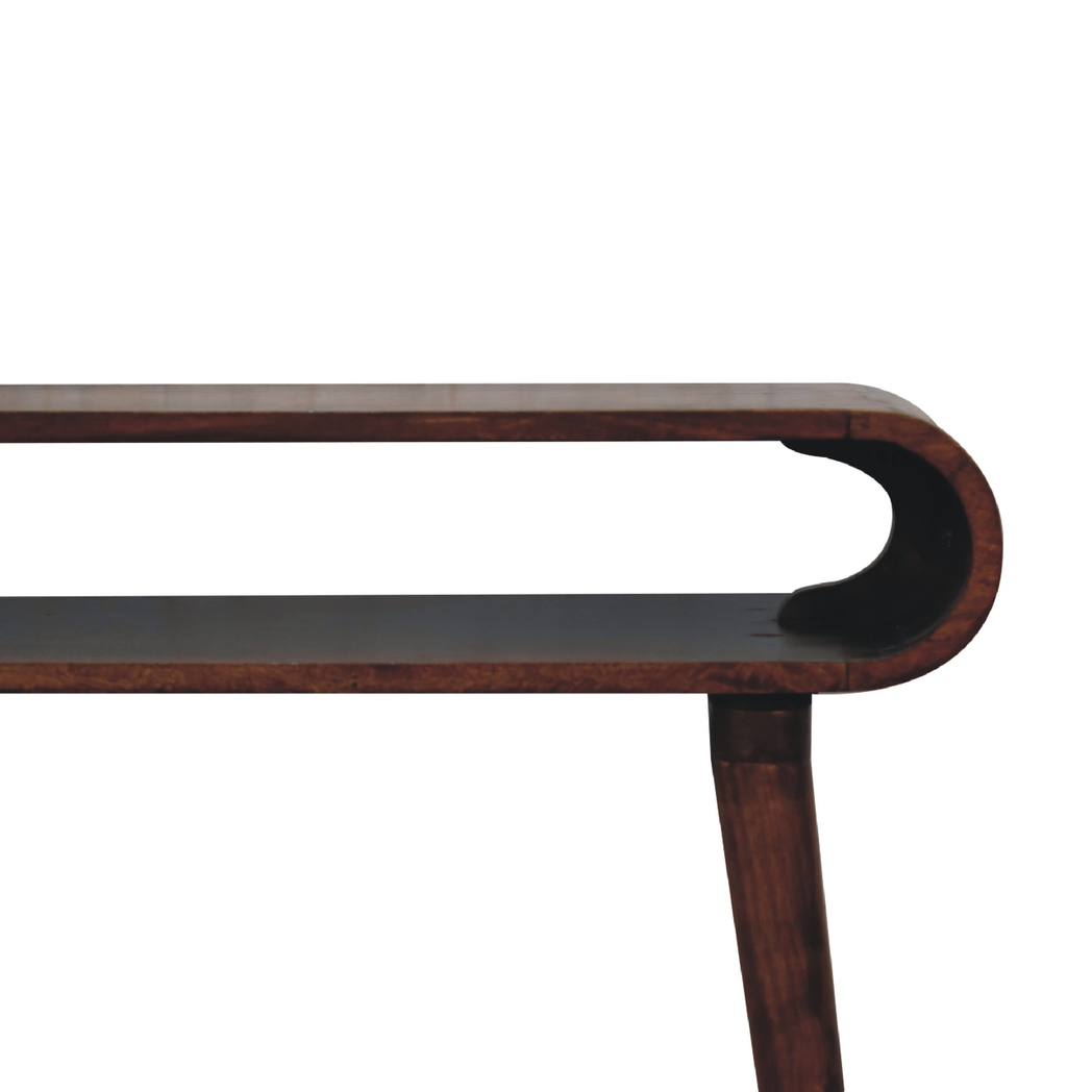 Artisan Furniture Solid Wood Amaya Nordic Open Console Table with 1 Shelf – Round Edges, Dark Brown