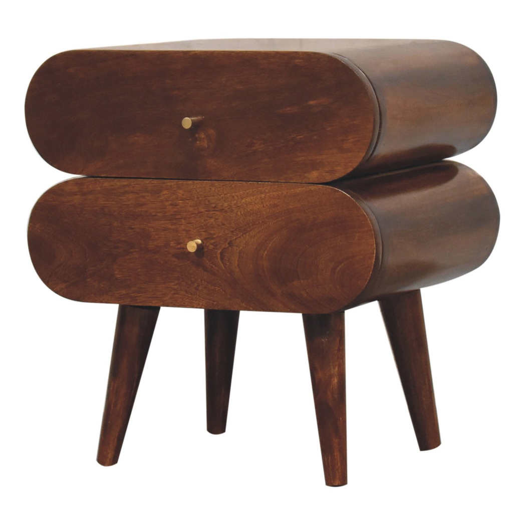 Artisan Furniture Bubble Bedside Table with 2 Drawers – Solid Mango Wood, Chestnut Finish, Brown