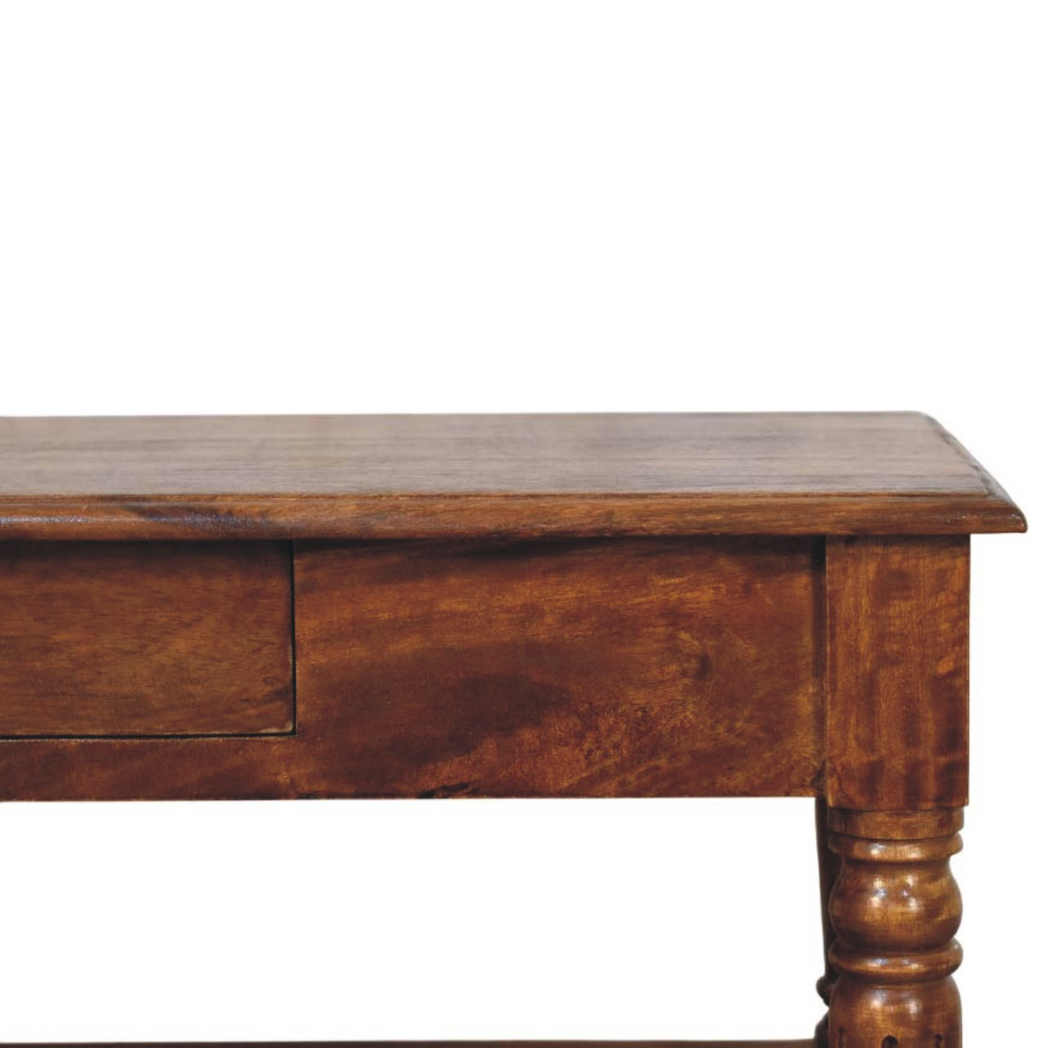 Artisan Furniture Solid Wood Turned Legs Coffee Table with 2 Drawers and Shelf – Living Room, Dark Brown