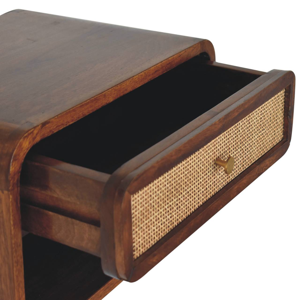 Artisan Furniture Solid Wood Chestnut Wall Mounted Woven Bedside, 1 Drawer & Shelf – Dark Brown